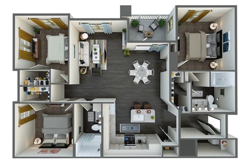 Floor plan for 3 beds, 2 baths, 1332 sqft